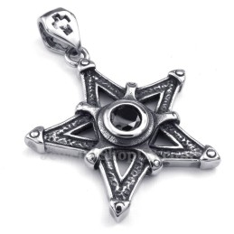 Collana Con Ciondolo A Forma Di Stella In Titanio E Zircone Nero (Catena Libera)