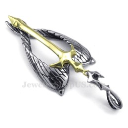 Collana Con Ciondolo A Croce In Titanio E Oro Wings (Catena Gratuita)