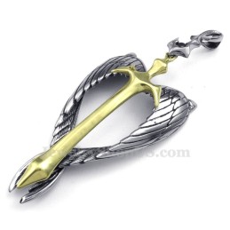 Collana Con Ciondolo A Croce In Titanio E Oro Wings (Catena Gratuita)