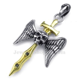 Collana Con Ciondolo A Croce Con Teschio In Titanio E Spada D'Oro (Catena Gratuita)