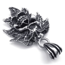 Collana Con Ciondolo A Forma Di Teschio In Titanio Con Foglia D'Albero (Catena Gratuita)