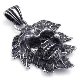 Collana Con Ciondolo A Forma Di Teschio In Titanio Con Foglia D'Albero (Catena Gratuita)