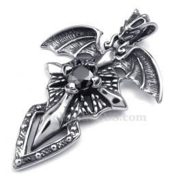 Collana Con Ciondolo Pterosauro In Titanio E Zircone Nero (Catena Libera)