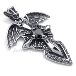 Collana Con Ciondolo Pterosauro In Titanio E Zircone Nero (Catena Libera)