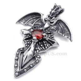 Collana Con Ciondolo Pterosauro In Titanio E Zircone Rosso (Catena Libera)