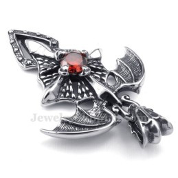 Collana Con Ciondolo Pterosauro In Titanio E Zircone Rosso (Catena Libera)