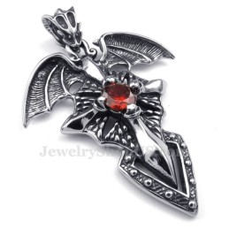 Collana Con Ciondolo Pterosauro In Titanio E Zircone Rosso (Catena Libera)