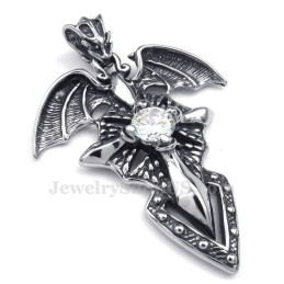 Collana Con Ciondolo Pterosauro In Titanio E Zircone Bianco (Catena Libera)