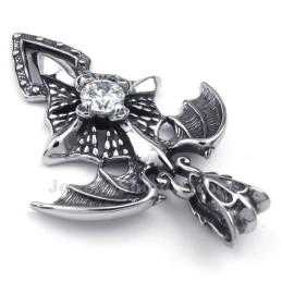 Collana Con Ciondolo Pterosauro In Titanio E Zircone Bianco (Catena Libera)