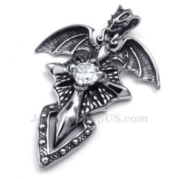 Collana Con Ciondolo Pterosauro In Titanio E Zircone Bianco (Catena Libera)