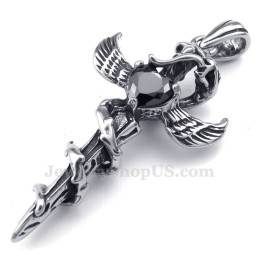 Collana Con Ciondolo A Croce In Titanio Con Ali Di Spada In Zircone Nero (Catena Libera)