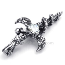 Collana Con Ciondolo A Croce In Titanio Con Ali Di Spada In Zircone Bianco (Catena Libera)