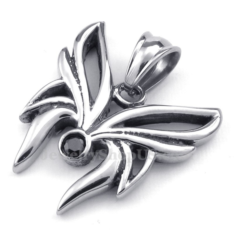Collana Con Ciondolo A Farfalla In Titanio E Zircone Nero (Catena Libera) Collana Con Ciondolo A Farfalla In Titanio E Zircone Nero (Catena Libera)