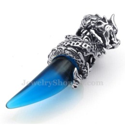 Collana Con Ciondolo A Forma Di Dente Di Drago In Titanio Blu (Catena Gratuita)