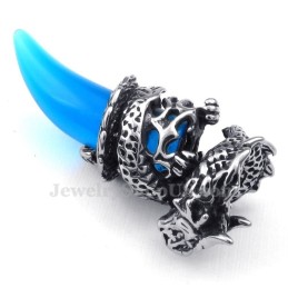 Collana Con Ciondolo A Forma Di Dente Di Drago In Titanio Blu (Catena Gratuita)