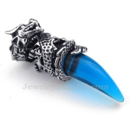 Collana Con Ciondolo A Forma Di Dente Di Drago In Titanio Blu (Catena Gratuita)