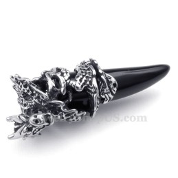 Collana Con Ciondolo A Forma Di Dente Di Drago In Titanio Nero (Catena Gratuita)