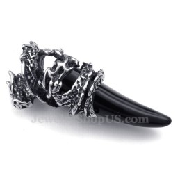 Collana Con Ciondolo A Forma Di Dente Di Drago In Titanio Nero (Catena Gratuita)