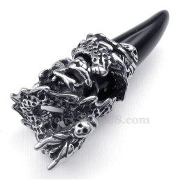 Collana Con Ciondolo A Forma Di Dente Di Drago In Titanio Nero (Catena Gratuita)