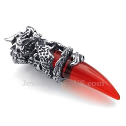 Collana Con Ciondolo A Forma Di Dente Di Drago In Titanio Rosso (Catena Gratuita)