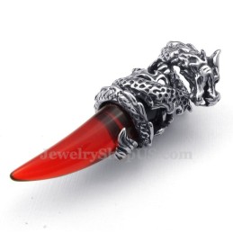 Collana Con Ciondolo A Forma Di Dente Di Drago In Titanio Rosso (Catena Gratuita)