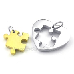 Collana Con Ciondolo A Forma Di Cuore In Titanio Per Coppie In Oro (Catena Libera) (Un Paio)