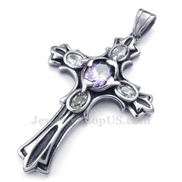 Collana Con Ciondolo A Croce In Titanio Con Zircone Viola (Catena Gratuita)