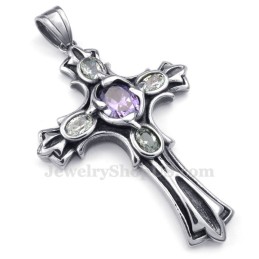Collana Con Ciondolo A Croce In Titanio Con Zircone Viola (Catena Gratuita)