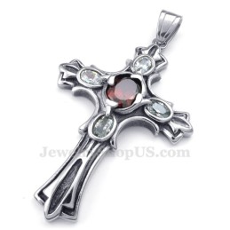 Collana Con Ciondolo A Croce In Titanio Con Zircone Rosso (Catena Gratuita)