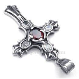 Collana Con Ciondolo A Croce In Titanio Con Zircone Rosso (Catena Gratuita)