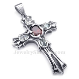 Collana Con Ciondolo A Croce In Titanio Con Zircone Rosso (Catena Gratuita)
