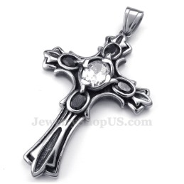 Collana Con Ciondolo A Croce In Titanio Con Zircone Bianco (Catena Libera)
