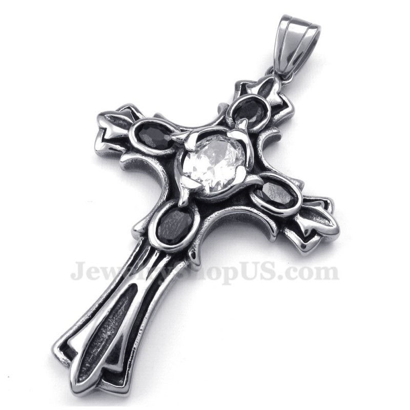 Collana Con Ciondolo A Croce In Titanio Con Zircone Bianco (Catena Libera) Collana Con Ciondolo A Croce In Titanio Con Zircone Bianco (Catena Libera)