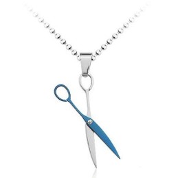 Ciondolo In Titanio Con Forbici Blu Alla Moda - Catena Gratuita