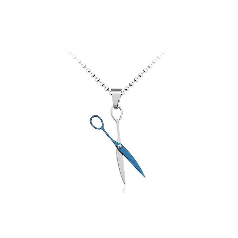 Ciondolo In Titanio Con Forbici Blu Alla Moda - Catena Gratuita Ciondolo In Titanio Con Forbici Blu Alla Moda - Catena Gratuita