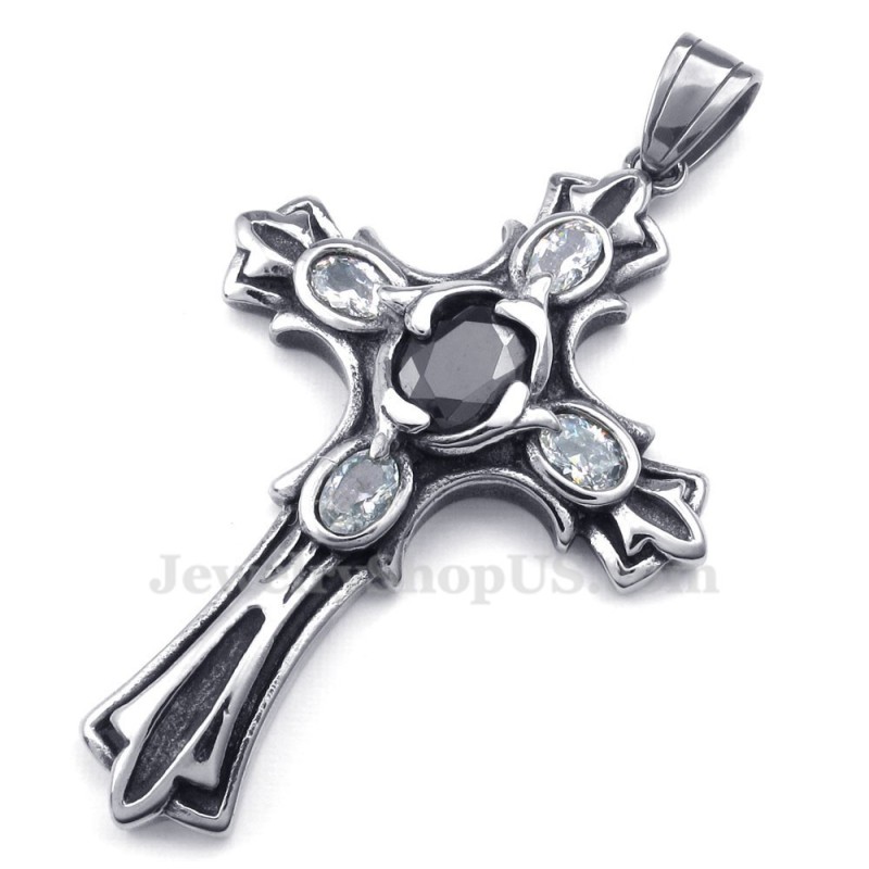 Collana Con Ciondolo A Croce In Zircone E Titanio (Catena Libera) Collana Con Ciondolo A Croce In Zircone E Titanio (Catena Libera)
