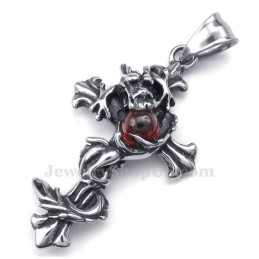 Collana Con Ciondolo A Croce In Titanio Con Perlina Rossa Del Drago (Catena Gratuita)