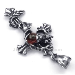 Collana Con Ciondolo A Croce In Titanio Con Perlina Rossa Del Drago (Catena Gratuita)
