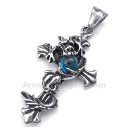 Collana Con Ciondolo A Croce In Titanio Con Perline Blu Drago (Catena Gratuita)