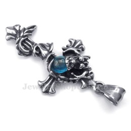 Collana Con Ciondolo A Croce In Titanio Con Perline Blu Drago (Catena Gratuita)