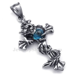 Collana Con Ciondolo A Croce In Titanio Con Perline Blu Drago (Catena Gratuita)