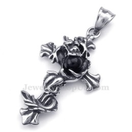 Collana Con Ciondolo A Croce In Titanio Con Perline Nere Di Drago (Catena Gratuita)