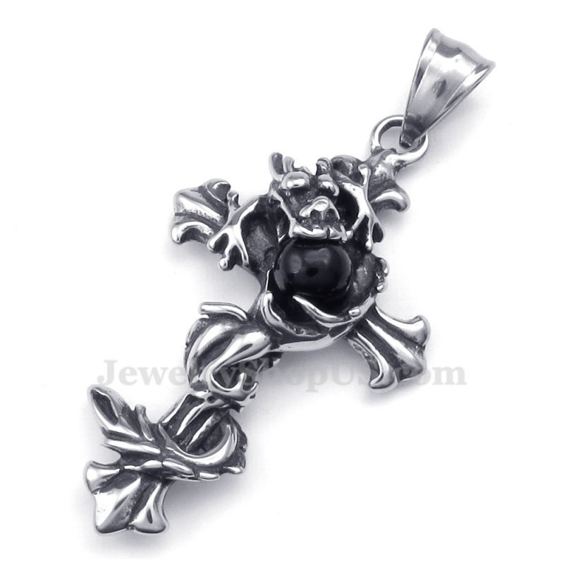 Collana Con Ciondolo A Croce In Titanio Con Perline Nere Di Drago (Catena Gratuita) Collana Con Ciondolo A Croce In Titanio Con Perline Nere Di Drago (Catena Gratuita)