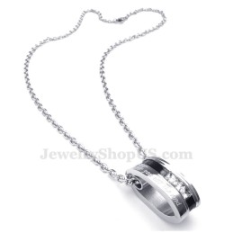 Collana Con Ciondolo Per Coppie Con Cerchi In Titanio E Zircone Bianco (Catena Libera) (Un Paio)