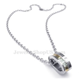 Collana Con Ciondolo Per Coppie Con Cerchi In Titanio E Zircone Bianco (Catena Libera) (Un Paio)