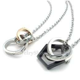 Collana Con Ciondolo A Forma Di Cuore Con Cerchi Intrecciati In Titanio (Catena Libera) (Un Paio)