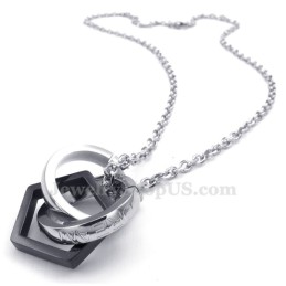 Collana Con Ciondolo A Forma Di Cuore Con Cerchi Intrecciati In Titanio (Catena Libera) (Un Paio)