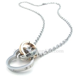Collana Con Ciondolo A Forma Di Cuore Con Cerchi Intrecciati In Titanio (Catena Libera) (Un Paio)
