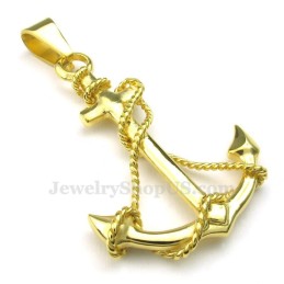 Collana Con Ciondolo A Forma Di Ancora In Titanio E Oro (Catena Libera)