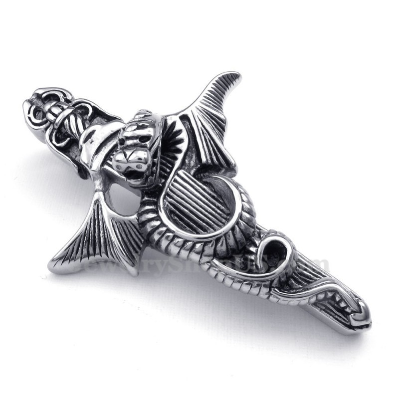 Collana Con Ciondolo A Forma Di Pterosauro In Titanio Con Spada (Catena Libera) Collana Con Ciondolo A Forma Di Pterosauro In Titanio Con Spada (Catena Libera)